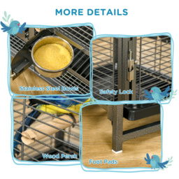 PawHut Metal Bird Cage, Portable Parrot Carrier for Green Cheek, Canary, Parakeet, Cockatiel, with Wooden Perch, Black - Aosom UK - thumbnail 6
