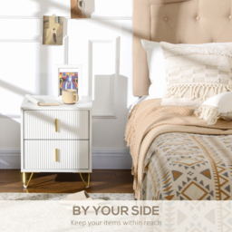 Set of 2 Elegant Chest of Two Drawers - White/Gold-Tone - thumbnail 4