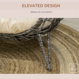 PawHut Rattan Elevated Cat Bed: Cosy Ball-Shaped Kitten Abode with Removable Cushion, Silver-Tone and Grey - Aosom UK - thumbnail 7