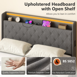HOMCOM 5ft King Bed Frame with Headboard, Platform Bed Frame with Hydraulic Storage, LED Lights and Charging Station, Grey - thumbnail 7