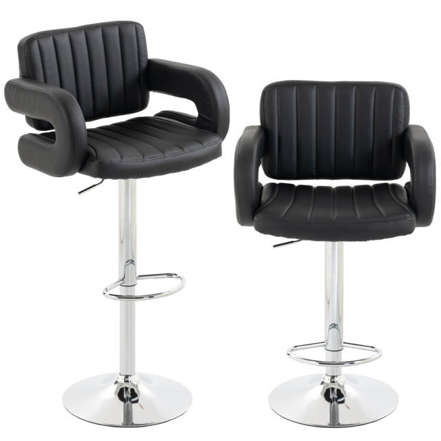 HOMCOM Bar Stools Adjustable Swivel Kitchen Chairs with Backrest Armrest Set of 2 PU Leather Black - image 1
