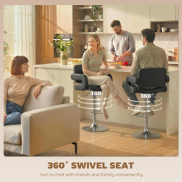 HOMCOM Bar Stools Adjustable Swivel Kitchen Chairs with Backrest Armrest Set of 2 PU Leather Black - thumbnail 5