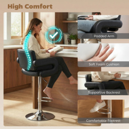 HOMCOM Bar Stools Adjustable Swivel Kitchen Chairs with Backrest Armrest Set of 2 PU Leather Black - thumbnail 4