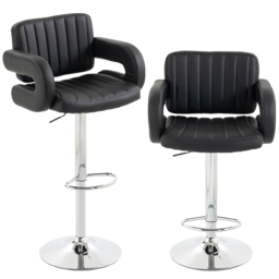HOMCOM Bar Stools Adjustable Swivel Kitchen Chairs with Backrest Armrest Set of 2 PU Leather Black - thumbnail 1