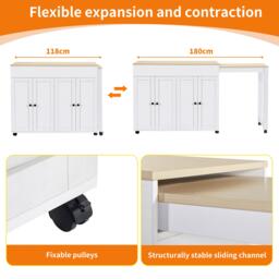 Modern Bar Table with 6 Adjustable Shelves and Storage Cabinet, Extendable Dining Table for 4–6 People, 118-180L x 50W x 94H cm, White - Aosom UK - thumbnail 6