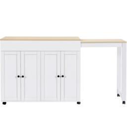 Modern Bar Table with 6 Adjustable Shelves and Storage Cabinet, Extendable Dining Table for 4–6 People, 118-180L x 50W x 94H cm, White - Aosom UK - thumbnail 2