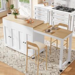 Modern Bar Table with 6 Adjustable Shelves and Storage Cabinet, Extendable Dining Table for 4–6 People, 118-180L x 50W x 94H cm, White - Aosom UK - thumbnail 7