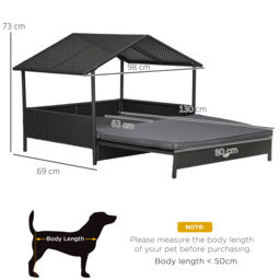 PawHut Extendable Elevated Dog Bed, Rattan Dog House w/ Water-Resistant Roof, Removable Cushion, for Small, Medium Dogs - Grey - thumbnail 3