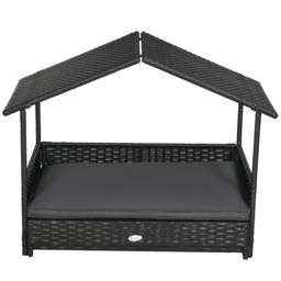 PawHut Extendable Elevated Dog Bed, Rattan Dog House w/ Water-Resistant Roof, Removable Cushion, for Small, Medium Dogs - Grey - thumbnail 9