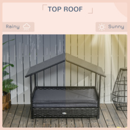 PawHut Extendable Elevated Dog Bed, Rattan Dog House w/ Water-Resistant Roof, Removable Cushion, for Small, Medium Dogs - Grey - thumbnail 6