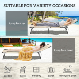 Outsunny Folding Sun Lounger with Pillow & Reading Hole, Adjustable Reclining Chair for Garden Beach, Beige - thumbnail 5