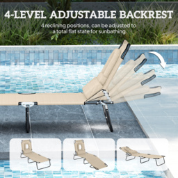 Outsunny Folding Sun Lounger with Pillow & Reading Hole, Adjustable Reclining Chair for Garden Beach, Beige - thumbnail 4