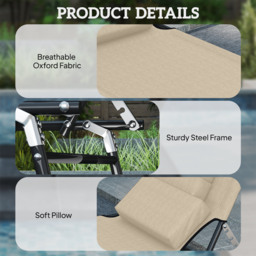 Outsunny Folding Sun Lounger with Pillow & Reading Hole, Adjustable Reclining Chair for Garden Beach, Beige - thumbnail 6
