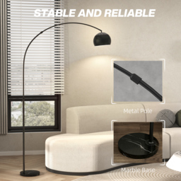 HOMCOM Arc Floor Lamp for Living Room, Modern Adjustable Standing Lamp with Faux Black Marble Base Black - thumbnail 6