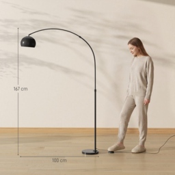 HOMCOM Arc Floor Lamp for Living Room, Modern Adjustable Standing Lamp with Faux Black Marble Base Black - thumbnail 3