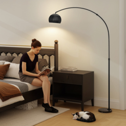 HOMCOM Arc Floor Lamp for Living Room, Modern Adjustable Standing Lamp with Faux Black Marble Base Black - thumbnail 9