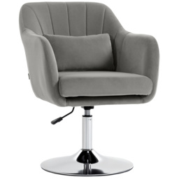 HOMCOM Retro Velvet Swivel Tub Chair with Steel Frame, Cushion Seat, Grey - thumbnail 1