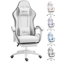 Vinsetto Racing Gaming Chair, Reclining PU Leather Computer Chair w/ 360 Degree Swivel Seat, Footrest, Headrest & Lumber, White  - Aosom UK