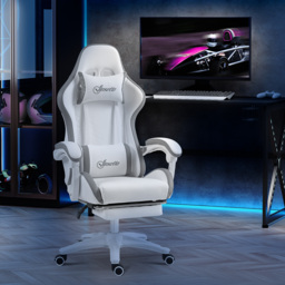 Vinsetto Racing Gaming Chair, Reclining PU Leather Computer Chair w/ 360 Degree Swivel Seat, Footrest, Headrest & Lumber, White  - Aosom UK - thumbnail 8