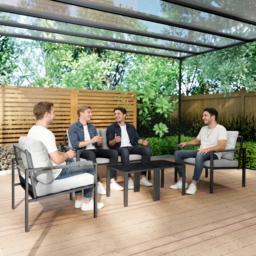 Outsunny 5 Piece Metal Garden Furniture Sofa Set with Thickened Cushions, Loveseat, 2 Armchairs, 2 Coffee Tables, Light Grey - thumbnail 9