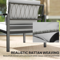 Outsunny 5 Piece Metal Garden Furniture Sofa Set with Thickened Cushions, Loveseat, 2 Armchairs, 2 Coffee Tables, Light Grey - thumbnail 8