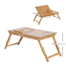 HOMCOM Foldable Laptop Desk Portable Bamboo Laptop Desk with Drawer - Aosom UK - thumbnail 3