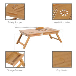 HOMCOM Foldable Laptop Desk Portable Bamboo Laptop Desk with Drawer - Aosom UK - thumbnail 7