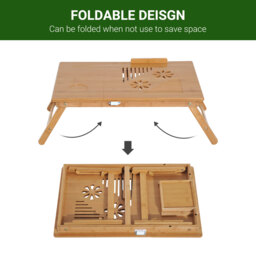 HOMCOM Foldable Laptop Desk Portable Bamboo Laptop Desk with Drawer - Aosom UK - thumbnail 5