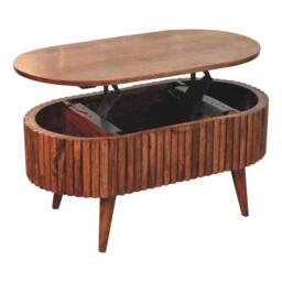 Solid Mango Wood Round Coffee Table with 2 Smooth-Gliding Drawers, Handcrafted Eco-Friendly Desk for Living Room, 45L x 85W x 38H cm, Brown - Aosom UK - thumbnail 7