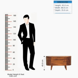 Solid Mango Wood Round Coffee Table with 2 Smooth-Gliding Drawers, Handcrafted Eco-Friendly Desk for Living Room, 45L x 85W x 38H cm, Brown - Aosom UK - thumbnail 3