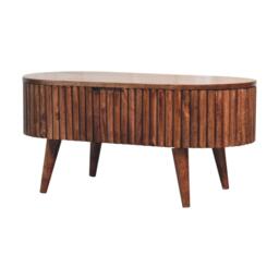 Solid Mango Wood Round Coffee Table with 2 Smooth-Gliding Drawers, Handcrafted Eco-Friendly Desk for Living Room, 45L x 85W x 38H cm, Brown - Aosom UK - thumbnail 6