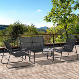 Outsunny 4 Piece Garden Furniture Set Outdoor Patio Sofa Set with Double Chair, Single Chairs and Glass Top Table for Terrace and Balcony, Black - thumbnail 2