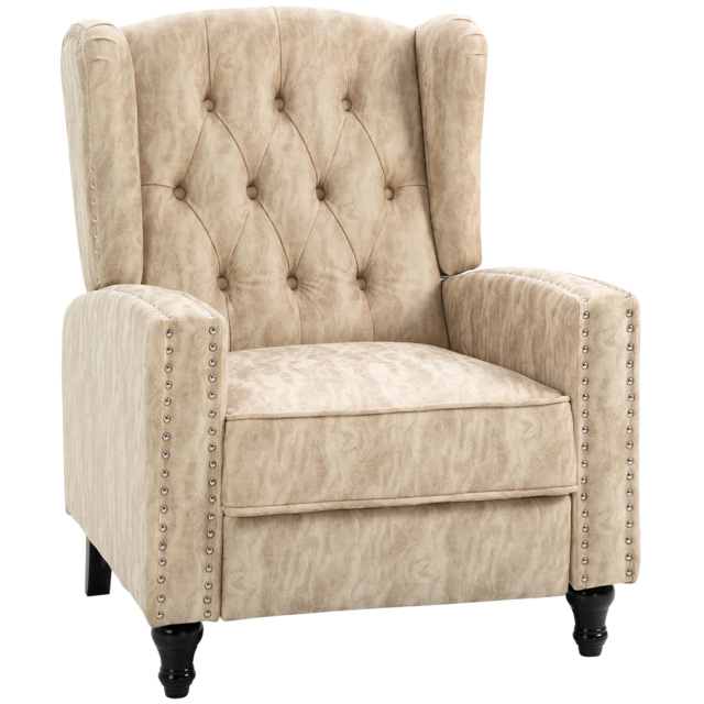 HOMCOM Studded Upholstered Reclining Armchair w/ Retractable Footrest Beige - image 1