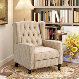 HOMCOM Studded Upholstered Reclining Armchair w/ Retractable Footrest Beige - thumbnail 2