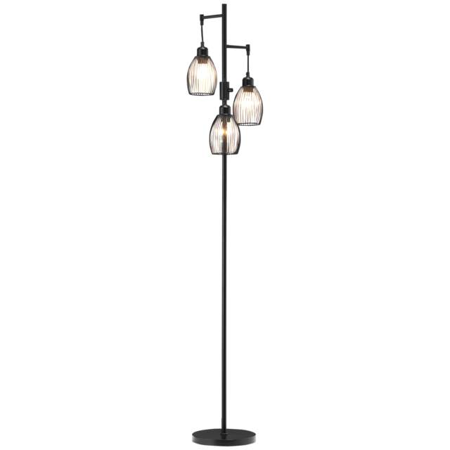 HOMCOM Industrial Floor Lights with Metal lampshades, 3-Light Floor Standing Lamp for Living Room, Bedroom, Dinging Room, Study, Black - Aosom UK - image 1