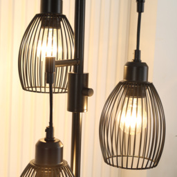 HOMCOM Industrial Floor Lights with Metal lampshades, 3-Light Floor Standing Lamp for Living Room, Bedroom, Dinging Room, Study, Black - Aosom UK - thumbnail 8