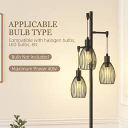 HOMCOM Industrial Floor Lights with Metal lampshades, 3-Light Floor Standing Lamp for Living Room, Bedroom, Dinging Room, Study, Black - Aosom UK - thumbnail 7