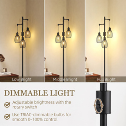 HOMCOM Industrial Floor Lights with Metal lampshades, 3-Light Floor Standing Lamp for Living Room, Bedroom, Dinging Room, Study, Black - Aosom UK - thumbnail 4