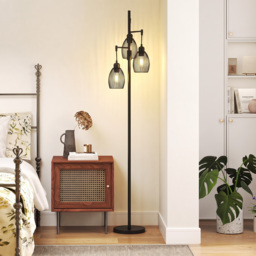 HOMCOM Industrial Floor Lights with Metal lampshades, 3-Light Floor Standing Lamp for Living Room, Bedroom, Dinging Room, Study, Black - Aosom UK - thumbnail 8