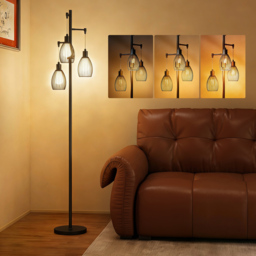 HOMCOM Industrial Floor Lights with Metal lampshades, 3-Light Floor Standing Lamp for Living Room, Bedroom, Dinging Room, Study, Black - Aosom UK