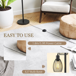 HOMCOM Industrial Floor Lights with Metal lampshades, 3-Light Floor Standing Lamp for Living Room, Bedroom, Dinging Room, Study, Black - Aosom UK - thumbnail 6