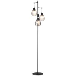 HOMCOM Industrial Floor Lights with Metal lampshades, 3-Light Floor Standing Lamp for Living Room, Bedroom, Dinging Room, Study, Black - Aosom UK - thumbnail 1