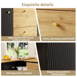Extendable Bar Table with Pull-Out System and Snack Compartment, Kitchen Island with Drawers, Shelves, 138L x 39W x 104H cm, Black+Natural - Aosom UK - thumbnail 7