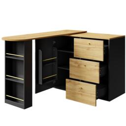 Extendable Bar Table with Pull-Out System and Snack Compartment, Kitchen Island with Drawers, Shelves, 138L x 39W x 104H cm, Black+Natural - Aosom UK - thumbnail 9