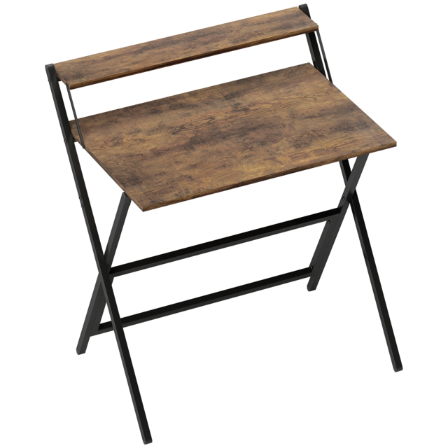 HOMCOM 81.5 cm Folding Computer Desk with Monitor Shelf - Rustic Brown - image 1