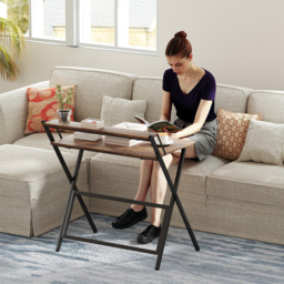 HOMCOM 81.5 cm Folding Computer Desk with Monitor Shelf - Rustic Brown - thumbnail 9