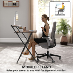 HOMCOM 81.5 cm Folding Computer Desk with Monitor Shelf - Rustic Brown - thumbnail 5