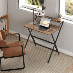 HOMCOM 81.5 cm Folding Computer Desk with Monitor Shelf - Rustic Brown - thumbnail 7