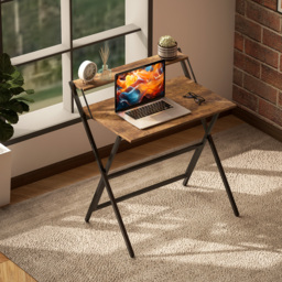 HOMCOM 81.5 cm Folding Computer Desk with Monitor Shelf - Rustic Brown - thumbnail 8