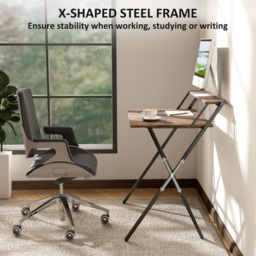 HOMCOM 81.5 cm Folding Computer Desk with Monitor Shelf - Rustic Brown - thumbnail 6